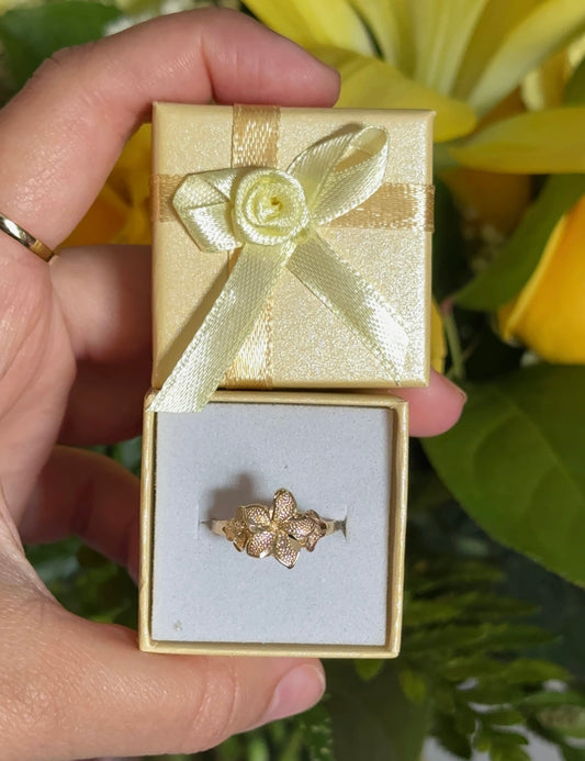 3 Flower Hibiscus 14k Gold Ring